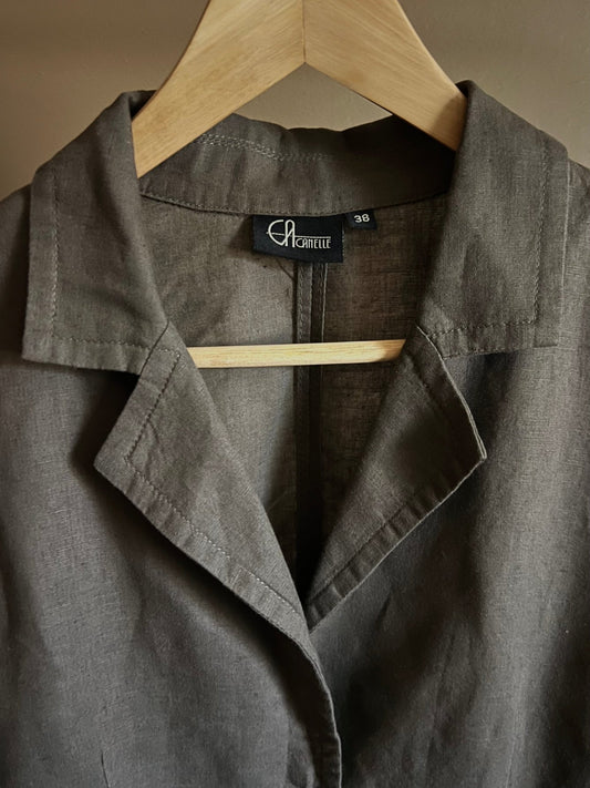 Preloved Canelle, 55 % pellava, 45 % puuvilla bleiseri, ruskea, koko 38 Siloa Secondhand – huollettu ja kuntotarkastettu