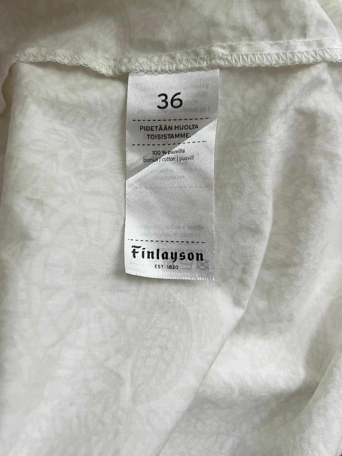 Preloved Finlayson puuvillapaita, luonnonvalkoinen, S Siloa Secondhand – huollettu ja kuntotarkastettu