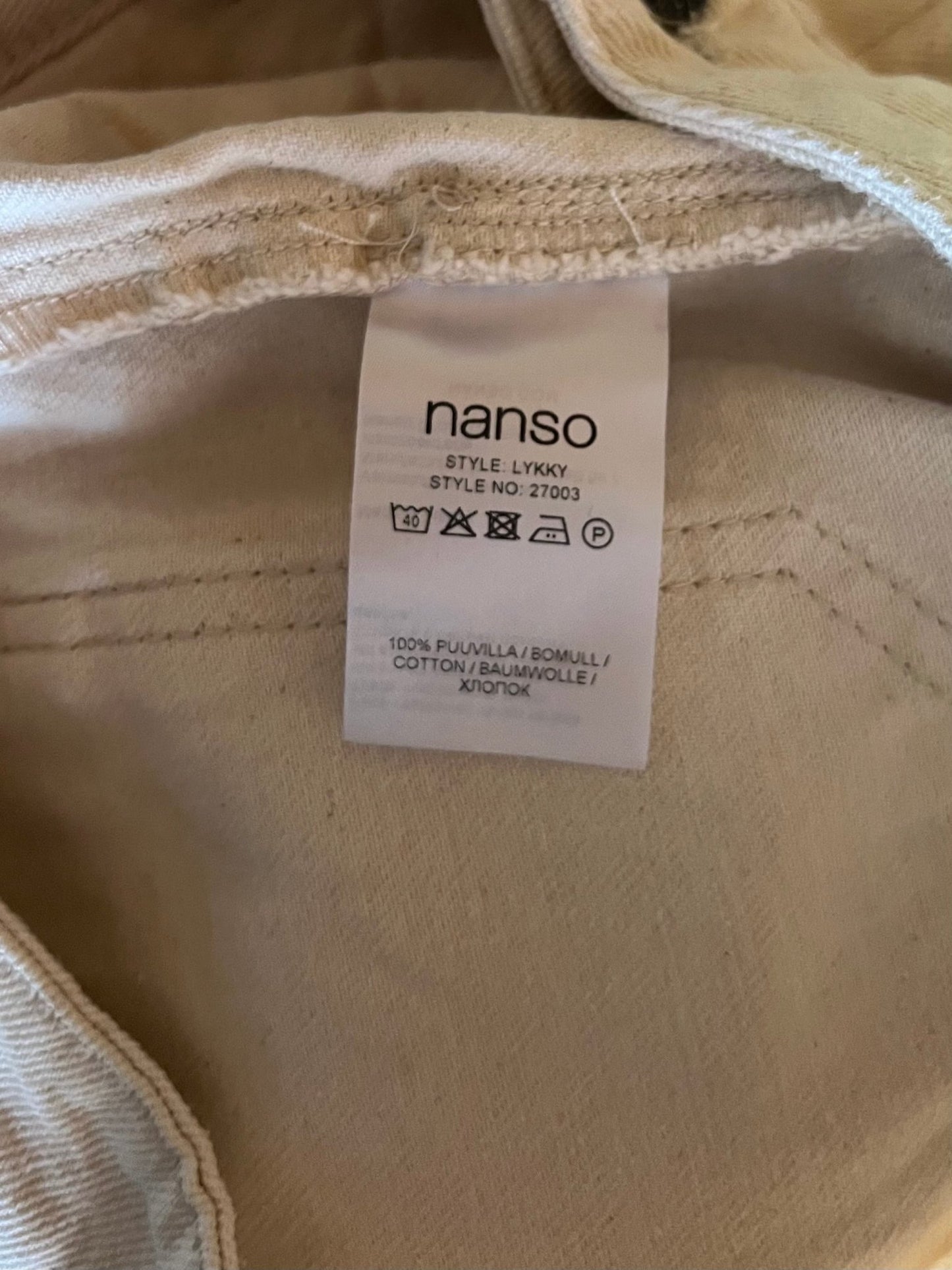 Preloved Nanso puuvillafarkut, luonnonvalkoinen, M Siloa Secondhand – huollettu ja kuntotarkastettu