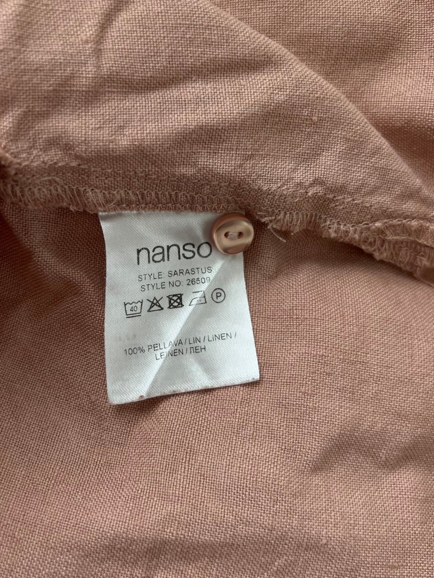 Preloved Nanso Sarastus pellavamekko, roosa, L Siloa Secondhand – huollettu ja kuntotarkastettu
