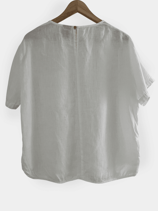 Preloved One Two pellava t-paita, valkoinen, M Siloa Secondhand – huollettu ja kuntotarkastettu