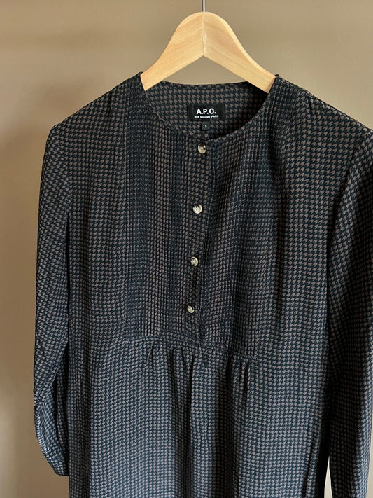Preloved A.P.C. 100% silkki mekko, musta - ruskea, koko S Siloa Secondhand – huollettu ja kuntotarkastettu