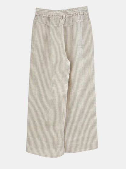 Preloved CL pellavahousut, valkoinen - beige raidallinen, M Siloa Secondhand – huollettu ja kuntotarkastettu