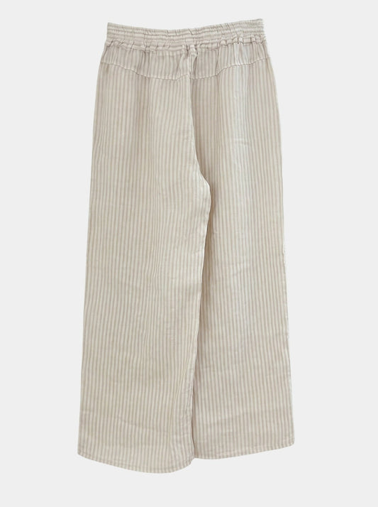Preloved CL pellavahousut, valkoinen - beige raidallinen, M Siloa Secondhand – huollettu ja kuntotarkastettu