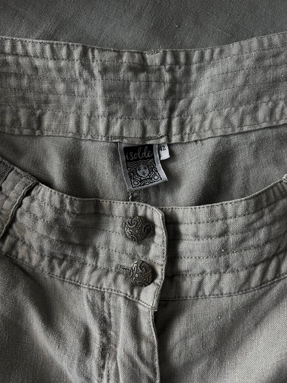 Preloved Isolde pellavahousut, harmaaruskea, L Siloa Secondhand – huollettu ja kuntotarkastettu