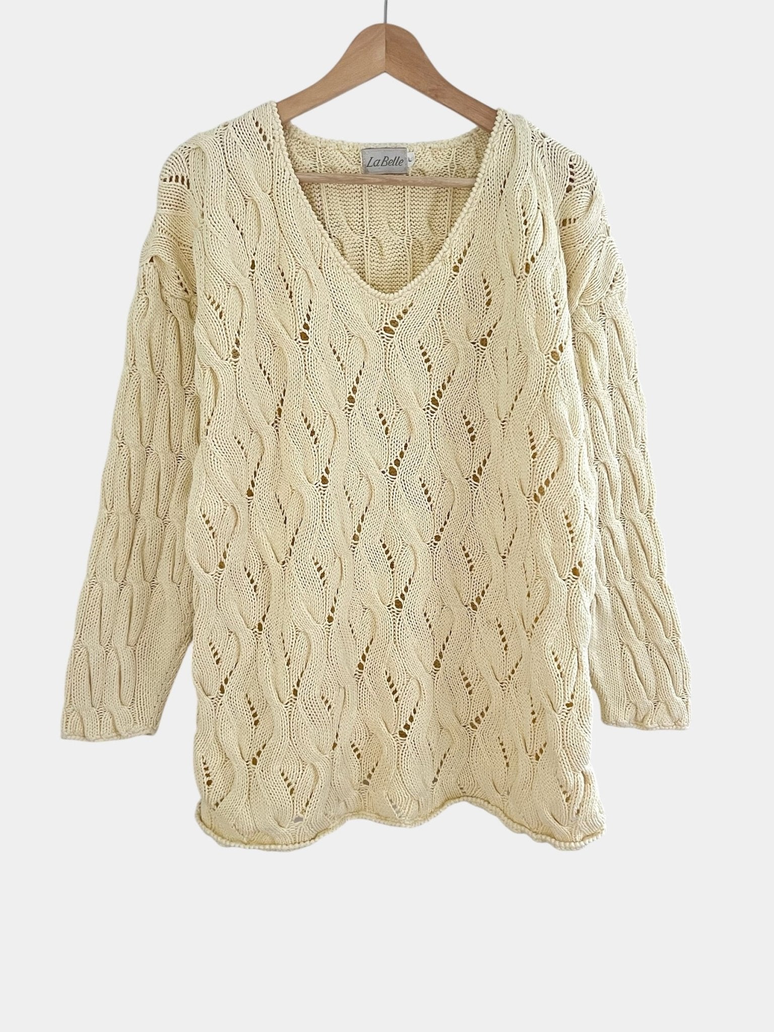 Preloved La Belle puuvillaneule, vaaleankeltainen, L Siloa Secondhand – huollettu ja kuntotarkastettu