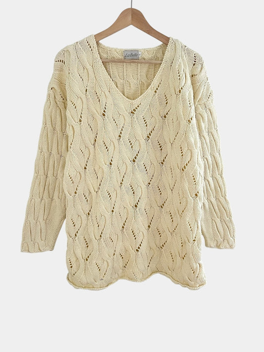 Preloved La Belle puuvillaneule, vaaleankeltainen, L Siloa Secondhand – huollettu ja kuntotarkastettu