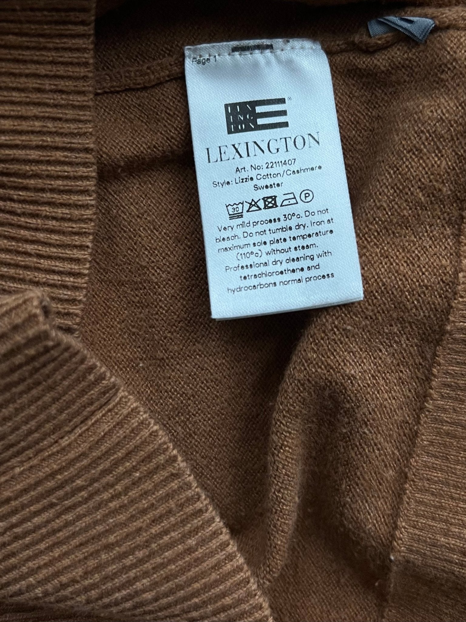 Preloved Lexington puuvilla-kashmir neule, konjakinruskea, M Siloa Secondhand – huollettu ja kuntotarkastettu