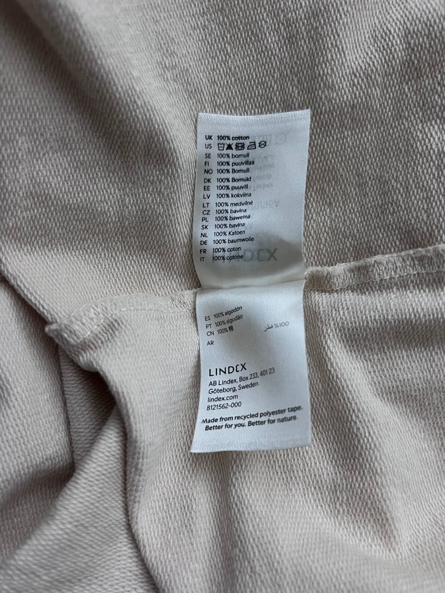 Preloved Lindex puuvilla collegepusero, vaalea beige, M Siloa Secondhand – huollettu ja kuntotarkastettu
