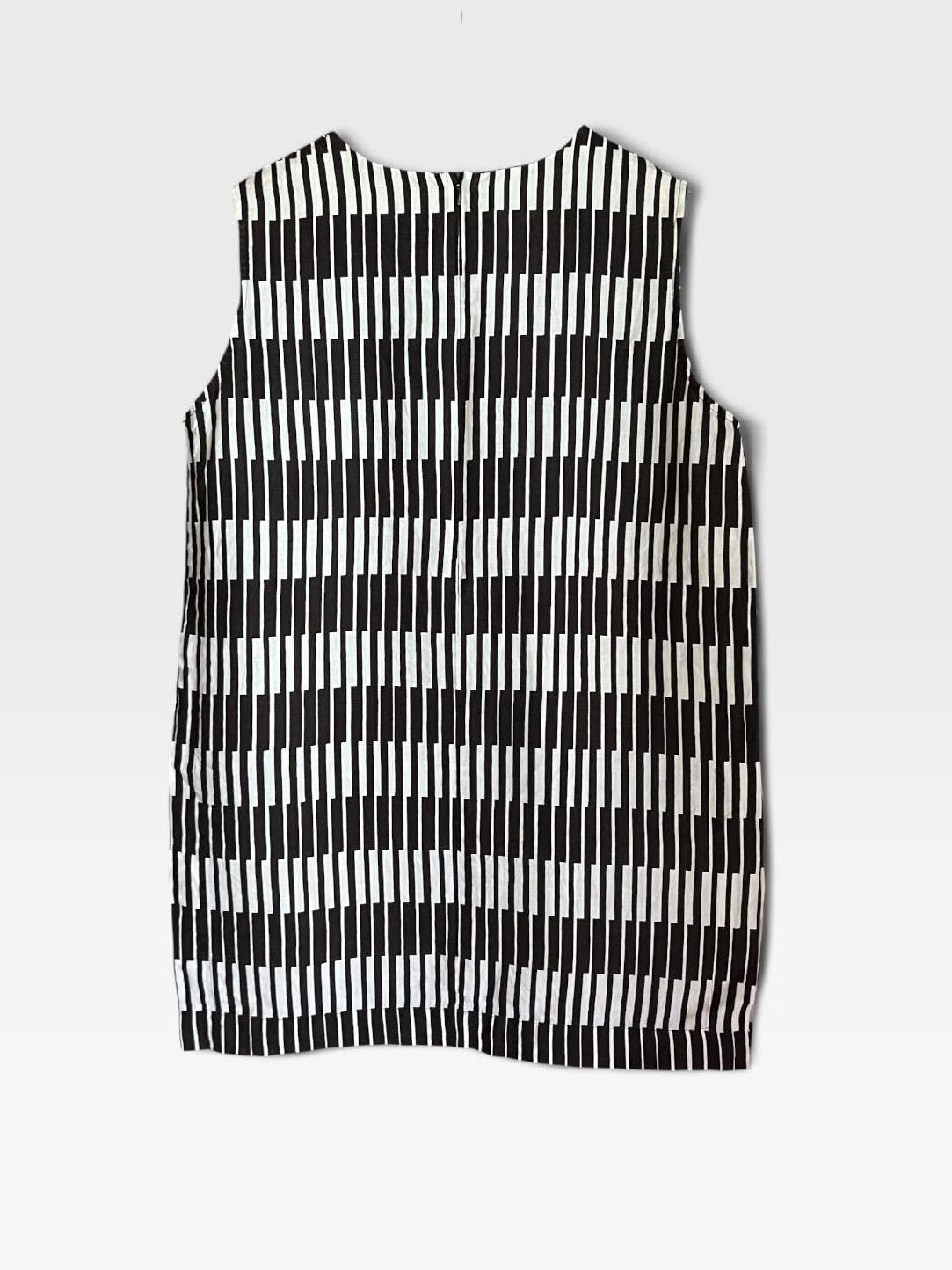 Preloved Marimekko pellavatunika, musta-valkoinen, M Siloa Secondhand – huollettu ja kuntotarkastettu