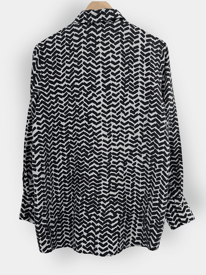 Preloved Marimekko silkkipaita, luonnonvalkoinen/musta, S Siloa Secondhand – huollettu ja kuntotarkastettu