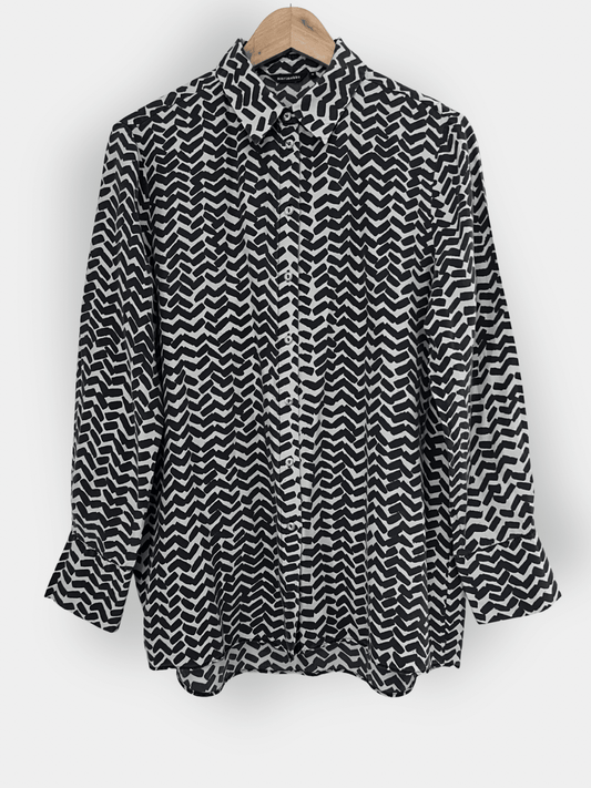 Preloved Marimekko silkkipaita, luonnonvalkoinen/musta, S Siloa Secondhand – huollettu ja kuntotarkastettu