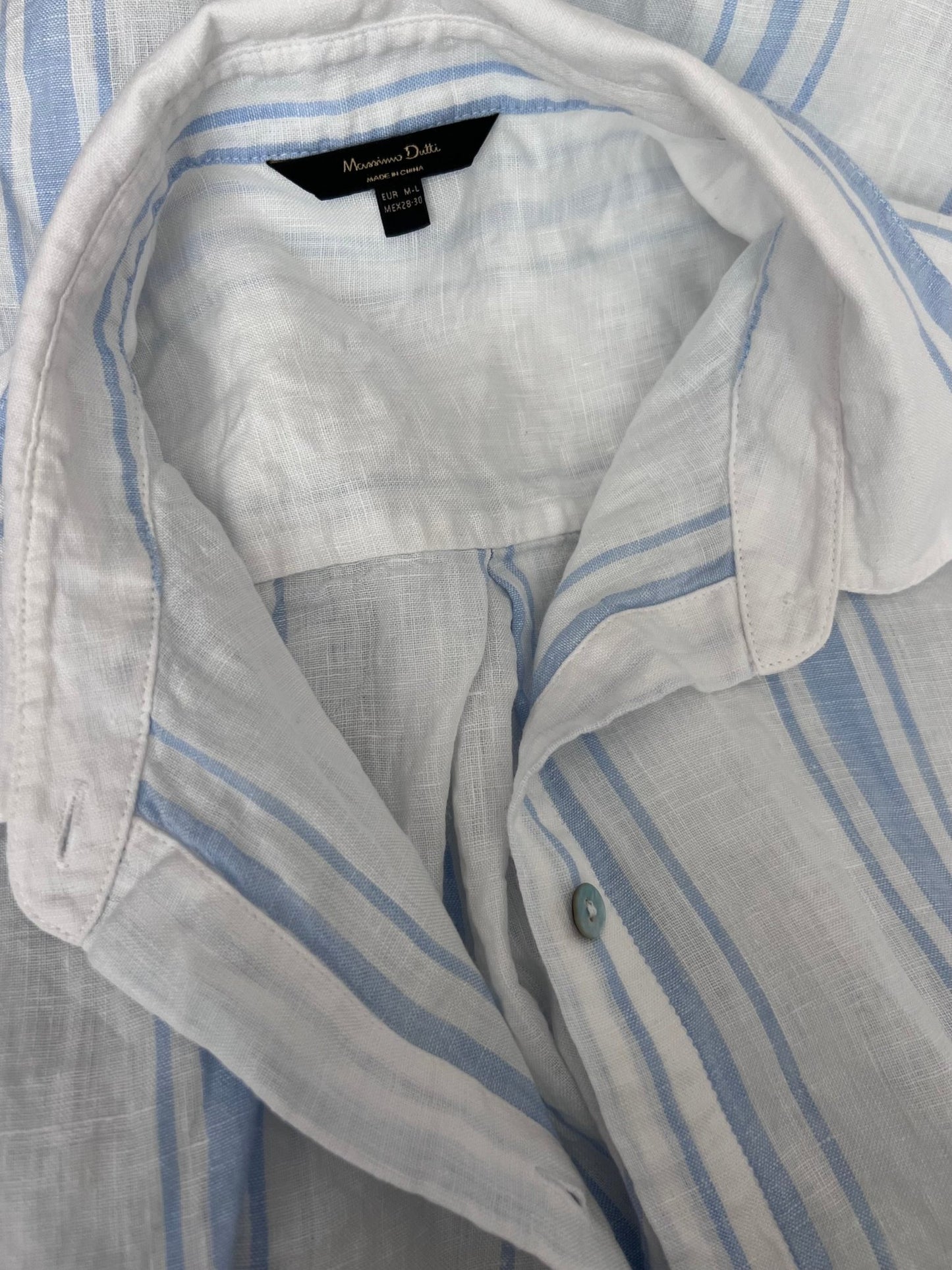 Preloved Massimo Dutti pellavamekko, valkoinen - vaaleansininen, M/L Siloa Secondhand – huollettu ja kuntotarkastettu