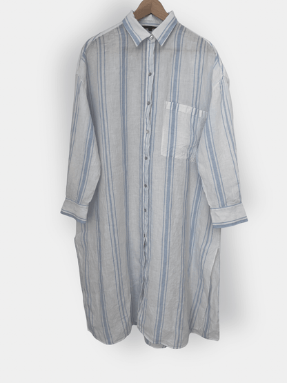 Preloved Massimo Dutti pellavamekko, valkoinen - vaaleansininen, M/L Siloa Secondhand – huollettu ja kuntotarkastettu