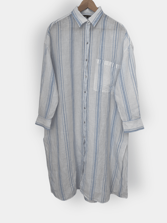 Preloved Massimo Dutti pellavamekko, valkoinen - vaaleansininen, M/L Siloa Secondhand – huollettu ja kuntotarkastettu
