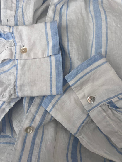 Preloved Massimo Dutti pellavamekko, valkoinen - vaaleansininen, M/L Siloa Secondhand – huollettu ja kuntotarkastettu