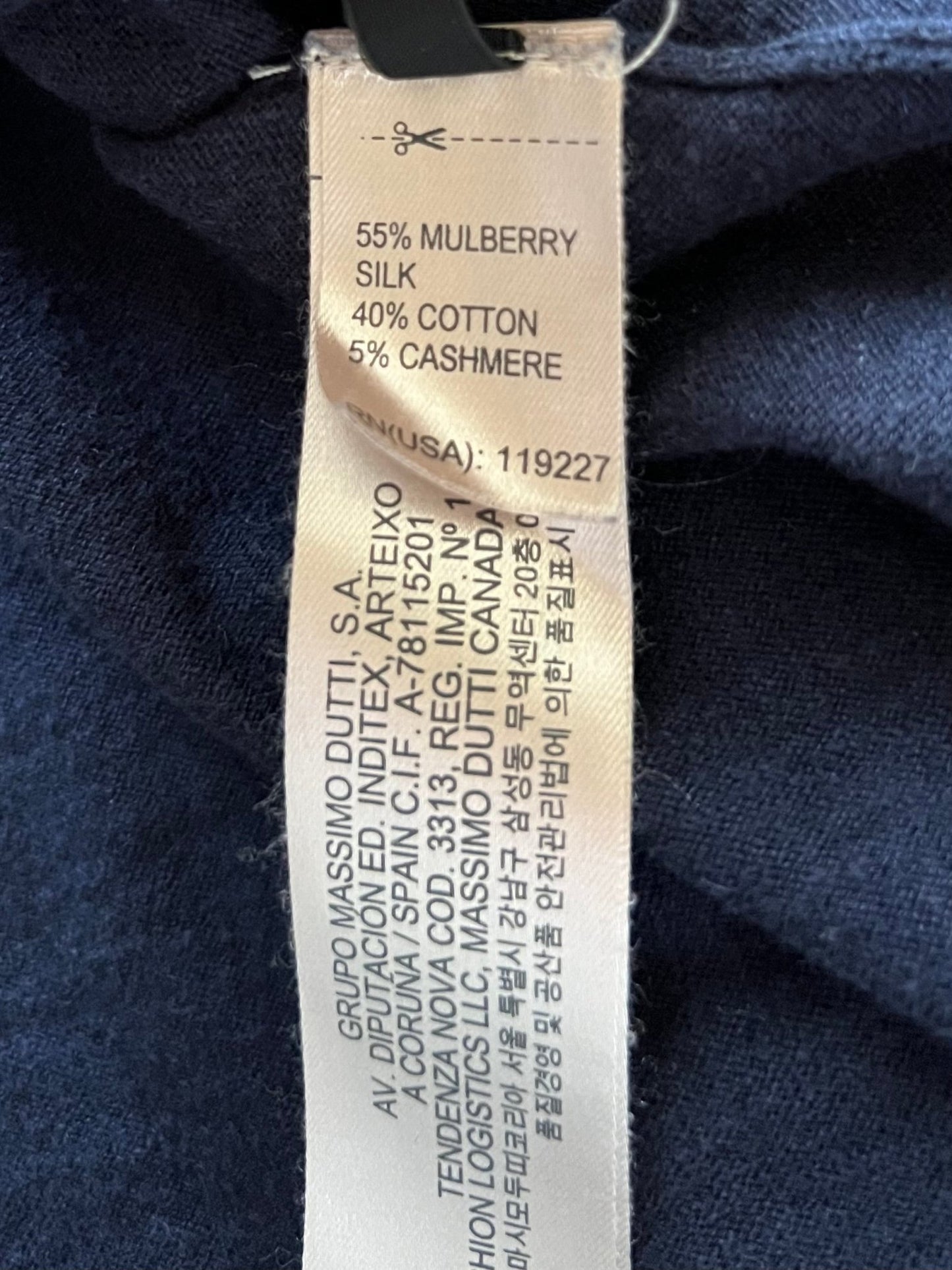 Preloved Massimo Dutti silkki - puuvilla - kashmir - neuletakki, tummansininen, koko L Siloa Secondhand – huollettu ja kuntotarkastettu