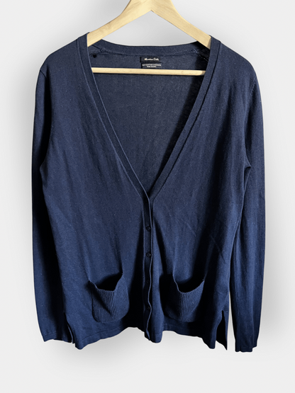 Preloved Massimo Dutti silkki - puuvilla - kashmir - neuletakki, tummansininen, koko L Siloa Secondhand – huollettu ja kuntotarkastettu