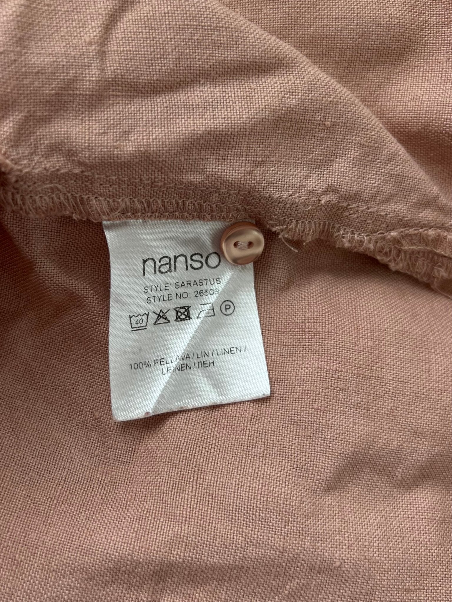 Preloved Nanso Sarastus pellavamekko, roosa, L Siloa Secondhand – huollettu ja kuntotarkastettu
