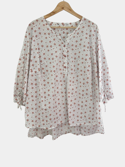 Preloved Ulla Popken puuvillapusero, valkoinen-vaaleanpunainen, XL Siloa Secondhand – huollettu ja kuntotarkastettu