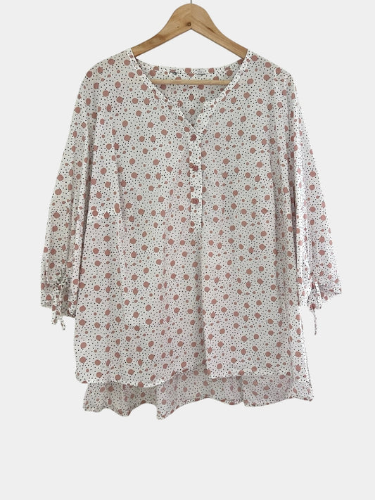 Preloved Ulla Popken puuvillapusero, valkoinen-vaaleanpunainen, XL Siloa Secondhand – huollettu ja kuntotarkastettu