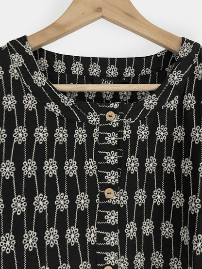 Preloved Zizzi puuvillapusero, musta/valkoinen, L Siloa Secondhand – huollettu ja kuntotarkastettu