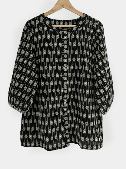 Preloved Zizzi puuvillapusero, musta/valkoinen, L Siloa Secondhand – huollettu ja kuntotarkastettu