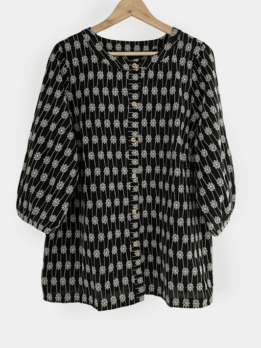 Preloved Zizzi puuvillapusero, musta/valkoinen, L Siloa Secondhand – huollettu ja kuntotarkastettu